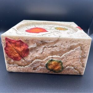 SQUARE PILLAR RESIN CANDLEHOLDER/POTS FALL AUTUMN DECOR 6-3/4” x 3-1/2” BEIGE